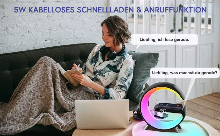Kabelloses Ladegerät mit Lautsprecher und LED‑Wecker