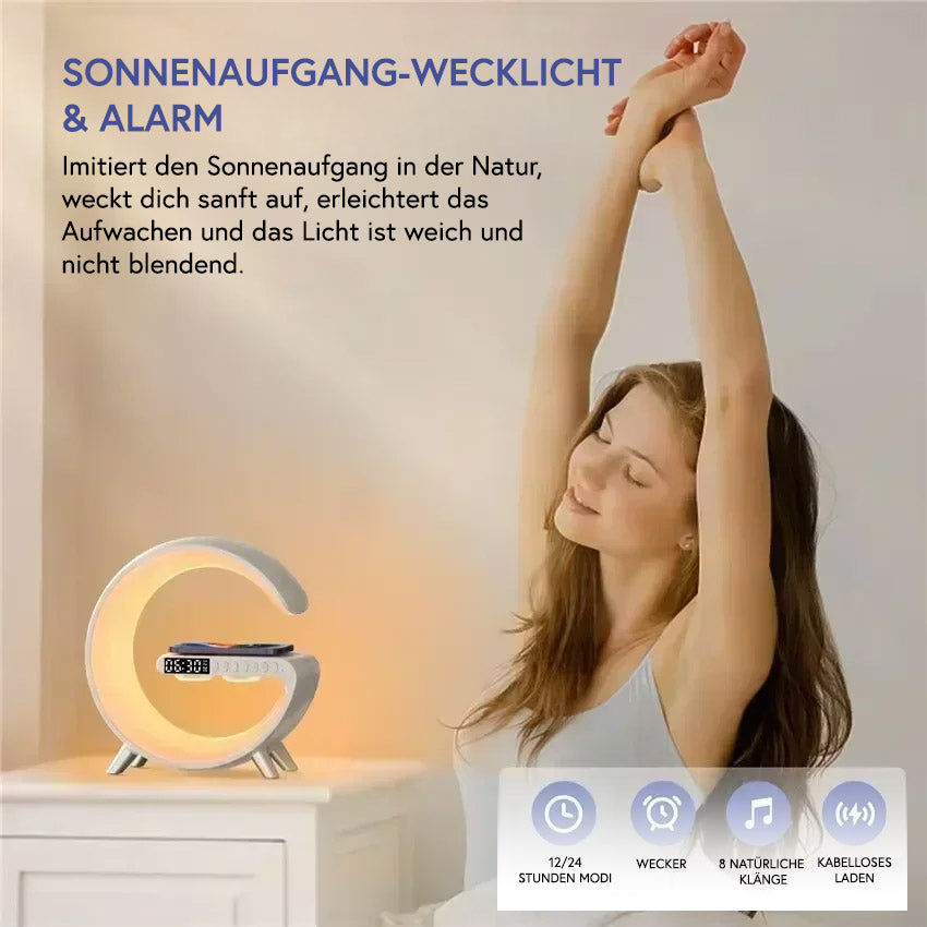 Kabelloses Ladegerät mit Lautsprecher und LED‑Wecker