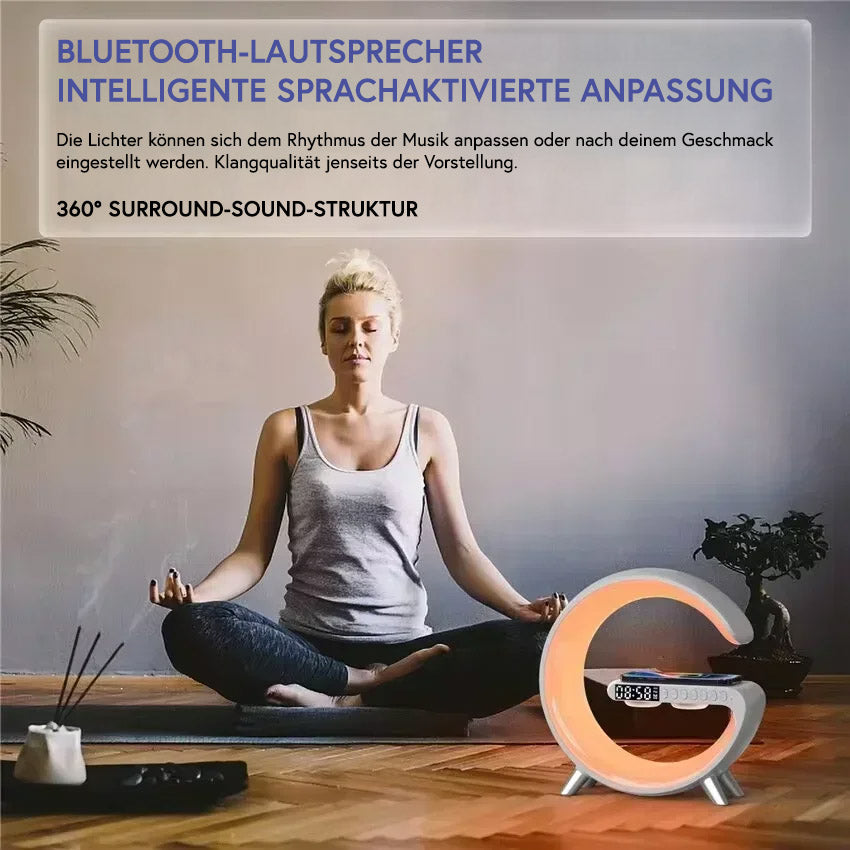 Kabelloses Ladegerät mit Lautsprecher und LED‑Wecker