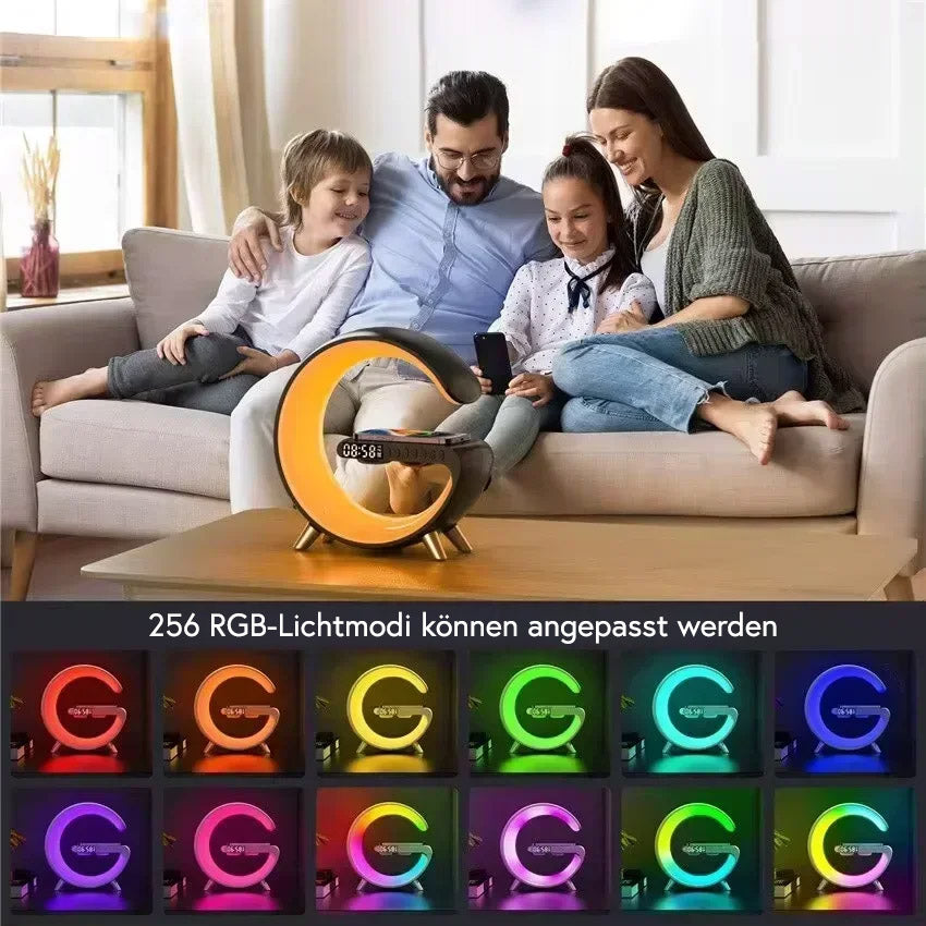 Kabelloses Ladegerät mit Lautsprecher und LED‑Wecker