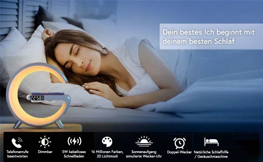 Kabelloses Ladegerät mit Lautsprecher und LED‑Wecker
