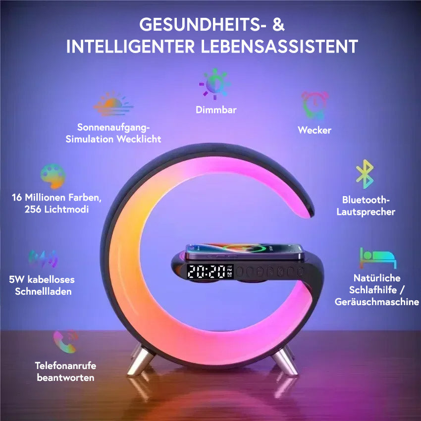 Kabelloses Ladegerät mit Lautsprecher und LED‑Wecker